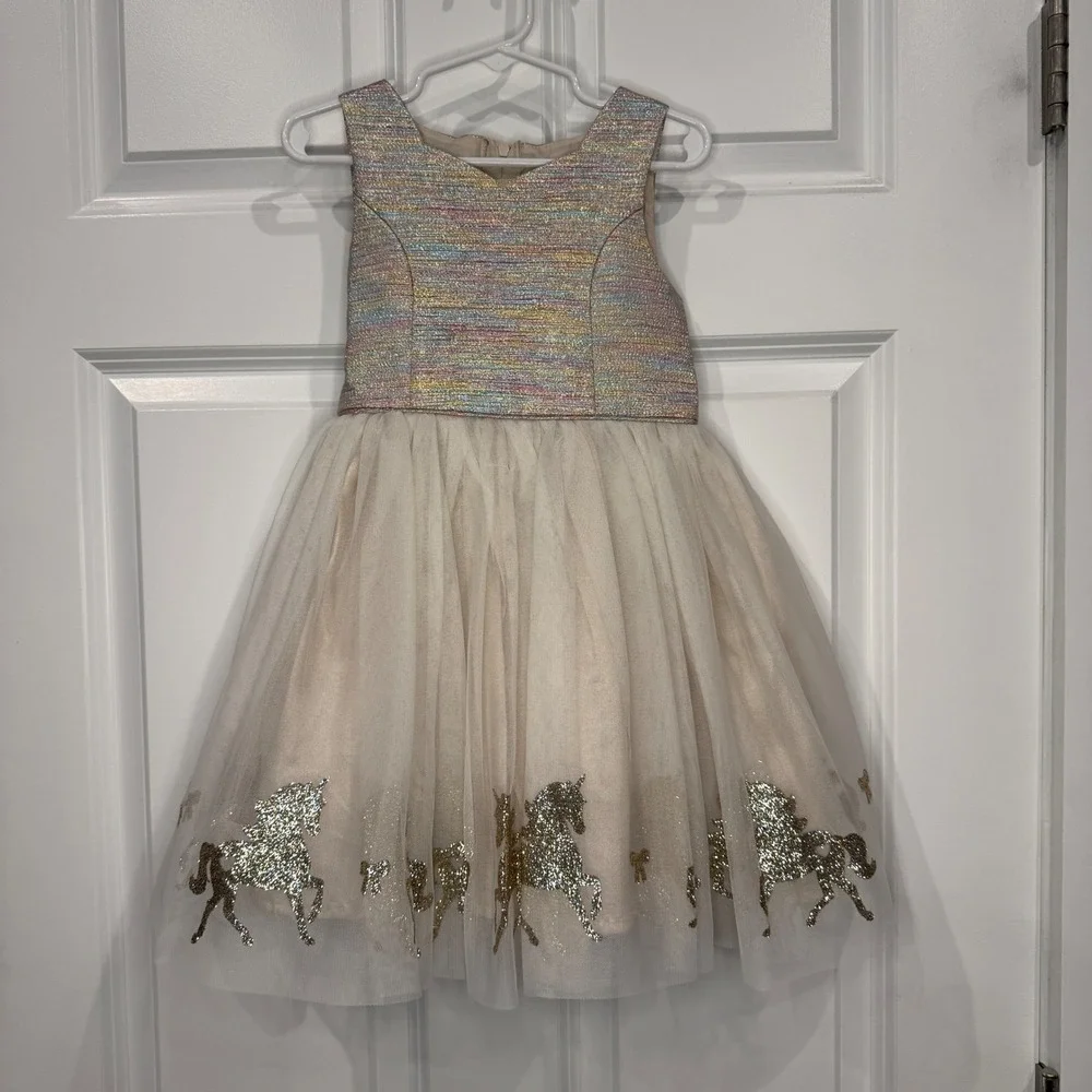Zunie‎ Girls Unicorn Tulle Dress Sparkle Rainbow Top Special Occasion Size 4